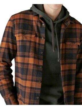 Lucky Brand Plaid Utility Cloud Soft Flannel Plaid Shirt XL Navy Orange Brown